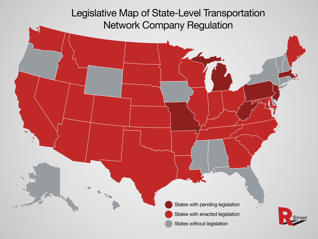 Map of ridesharing legislation by state Map of ridesharing legislation by state